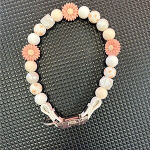 Floral Beaded dog collar - Pink and White